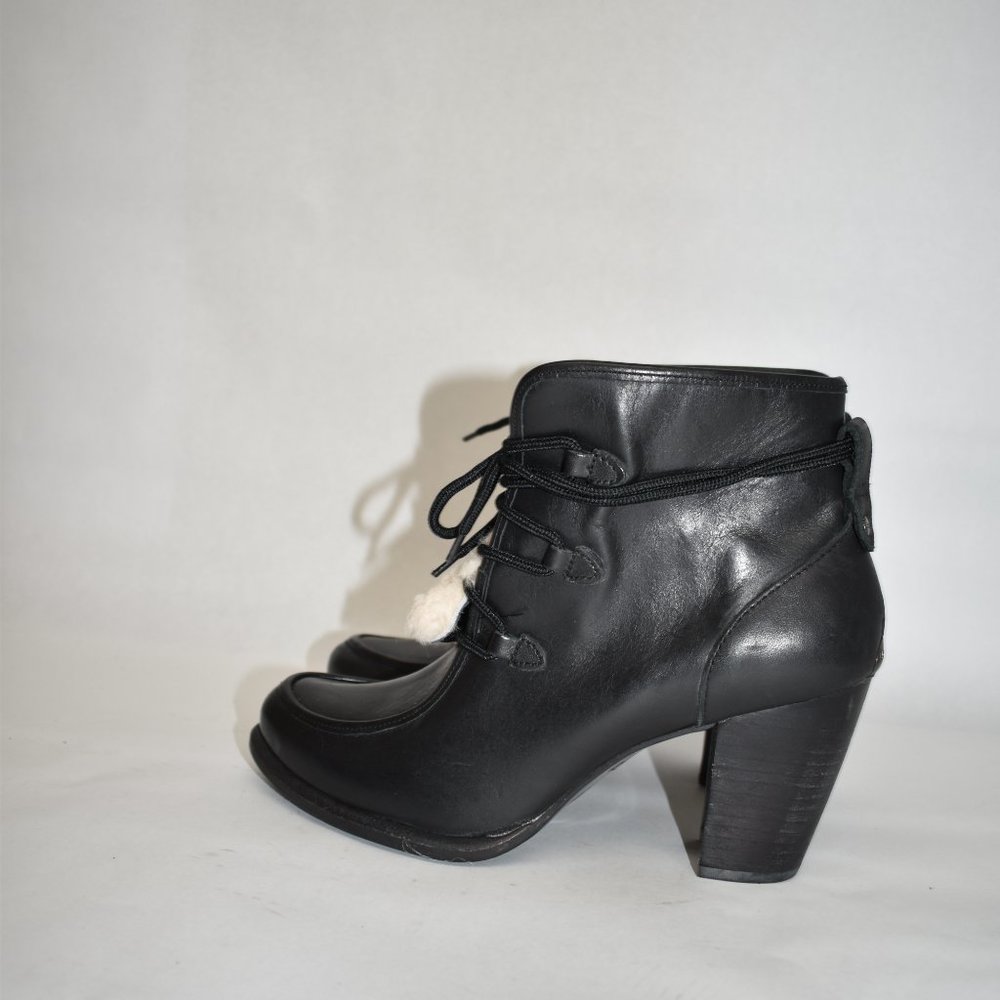 $240 UGG Analise Shearling FUR LEATHER BLACK BLOCK WINTER lace Bootie 7 (M5) - Picture 4 of 8
